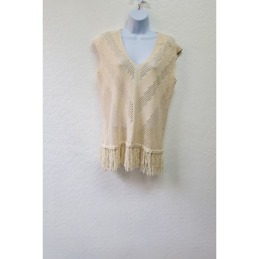 Vince Camuto sweater top Fringe boho festival Hippie tassels Sz Small